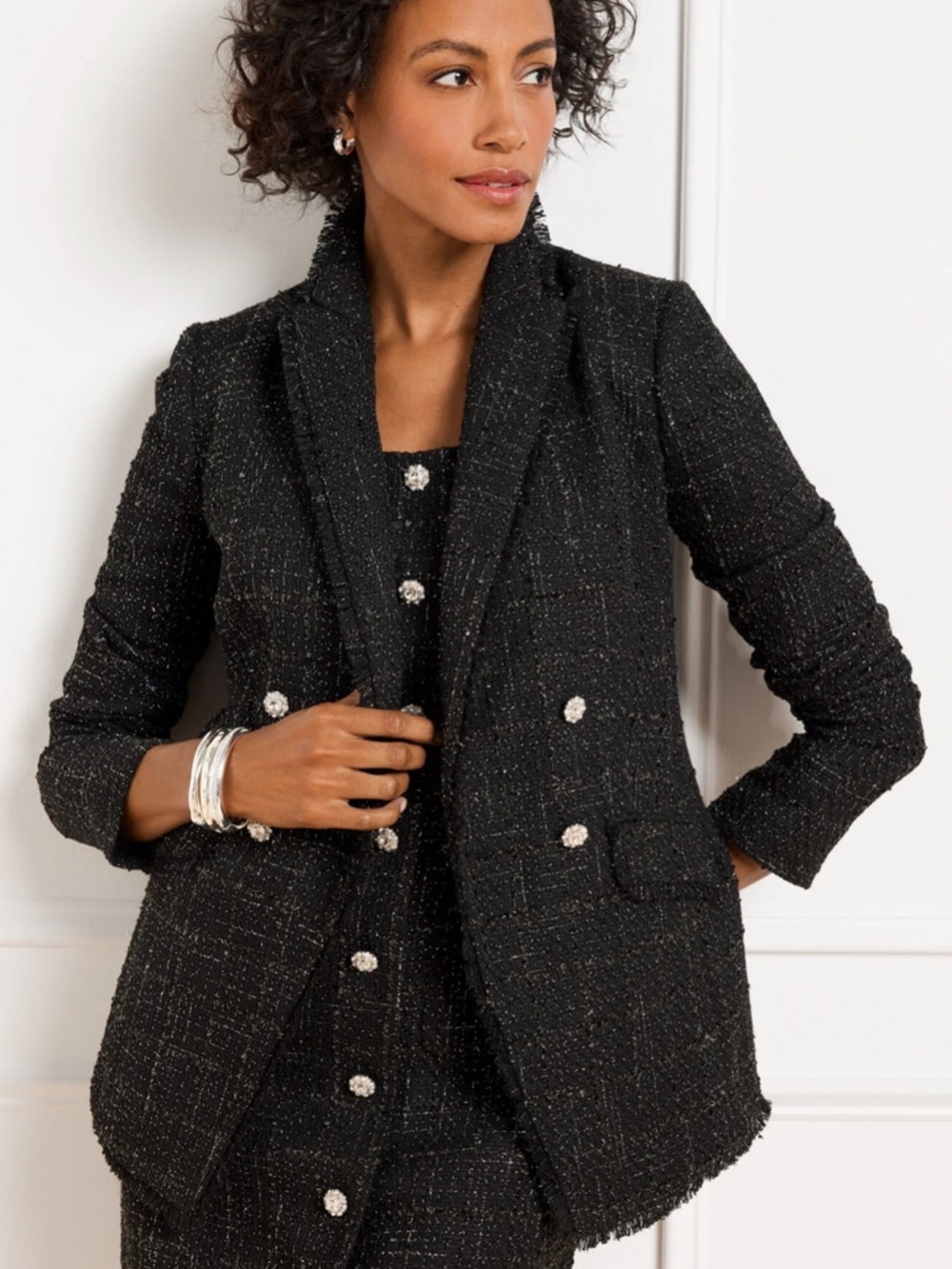 *NEW* Talbots Plus Metallic Fringe Tweed Double Breasted Blazer Jacket
